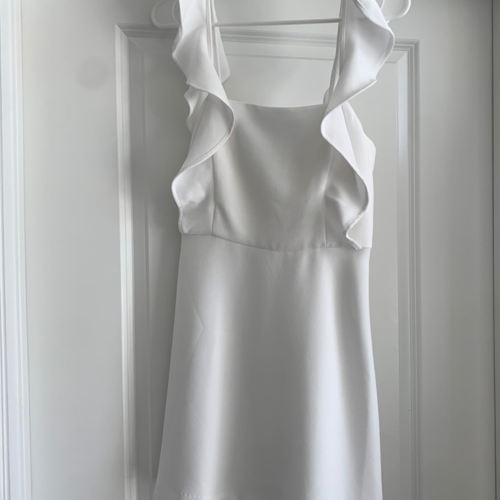 BCBGeneration Double Weave Ruffle Sleeve White Dress - Picture 6 of 9
